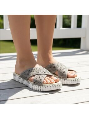 Ilse Jacobsen Hornbaek Tulip leather slides woven sandals neutral summer resort